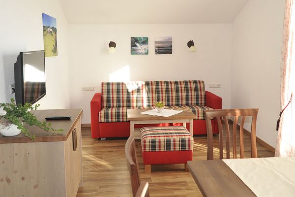 Couch und Tisch für gemütliche Stunden im Appartement